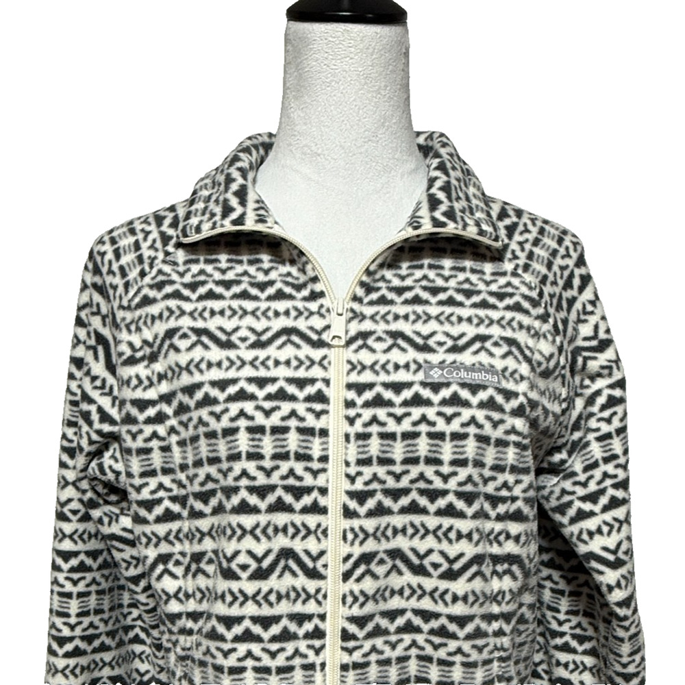 Columbia Jacket Womens Medium Fair Isle Aztec‎ Black White Fleece Full Zip